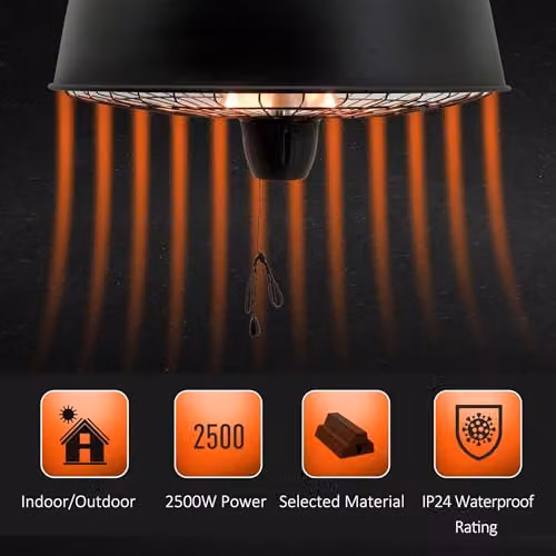 Outsunny Adjustable Infrared Halogen Ceiling Mounted Electric Heater in Black – 4