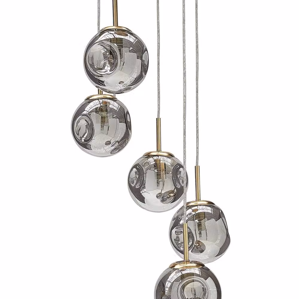 Wyld and Coco Bea 5 Light Pendant Lamp with Transparent Glass Spheres and Brushed Brass Metal Finish – 2