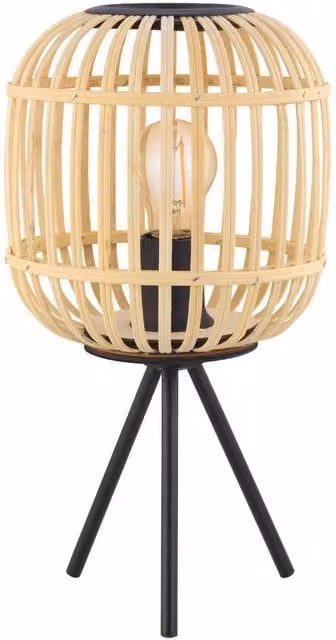 Eglo Bordesley Tripod Table Lamp in Brown Wood and Black Metal – 1