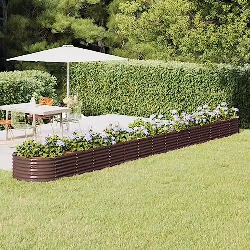 vidaXL Brown Galvanised Steel Garden Raised Bed W: 620 cm, D: 80 cm, H: 36 cm – 1