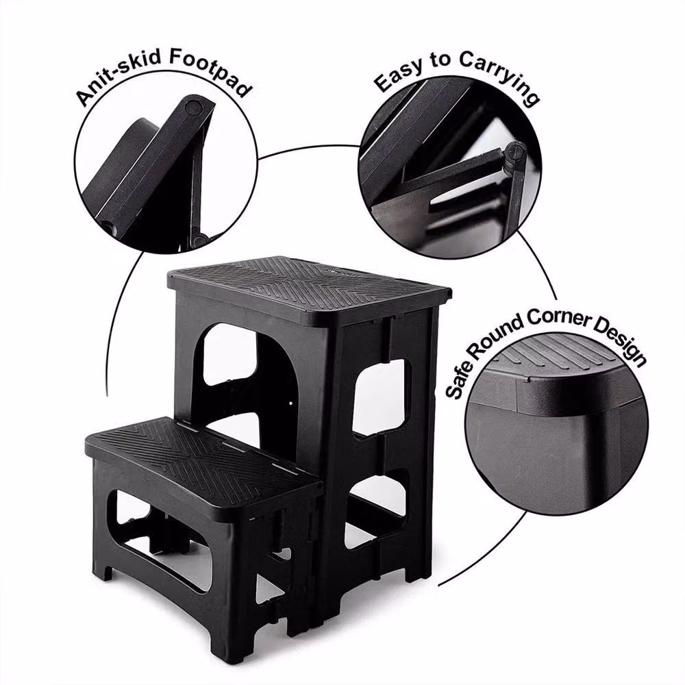 EONLION Heavy Duty Folding Double Step Stool in Black – 3