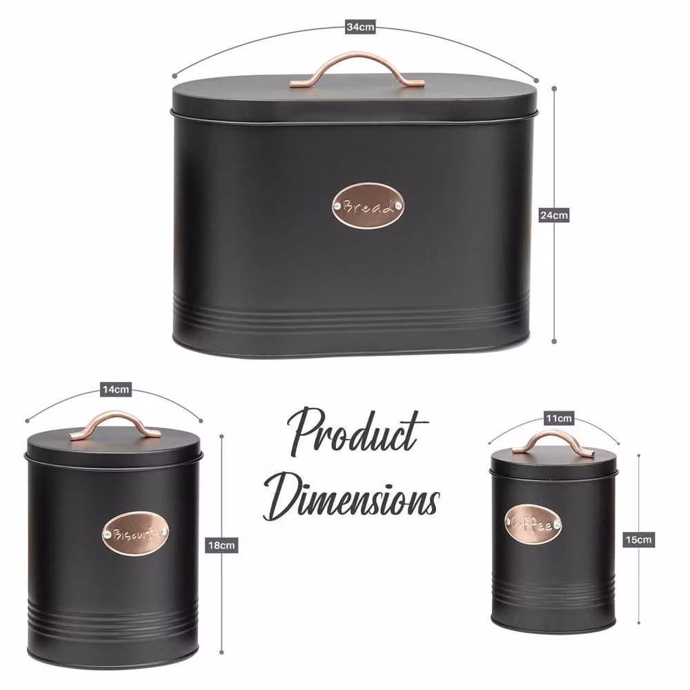 SPETLEK 5-Piece Metal Kitchen Bread Bin and Storage Tin Set in Black – 2