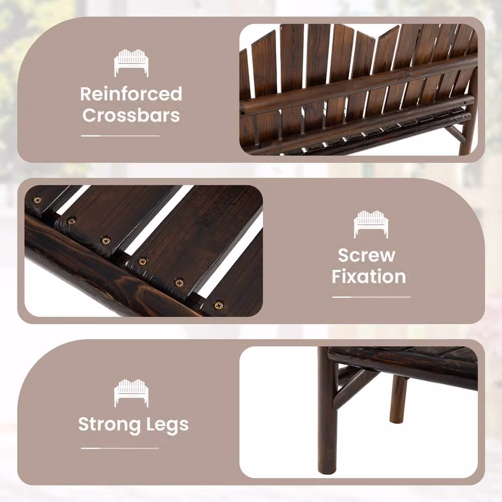 Costway 2-Seater Solid Pine Wood Patio Bench Loveseat with Inclined Backrest in Brown – 3