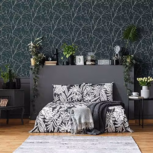 Superfresco Easy Innocence Branch Green and Silver Metallic Botanical Floral Wallpaper – 2