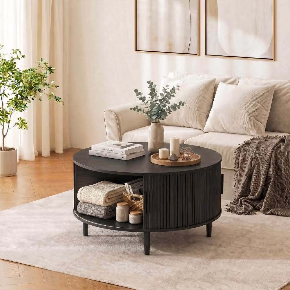 STILVORA Round Coffee Table with Lift Top and Hidden Storage in Black – 9