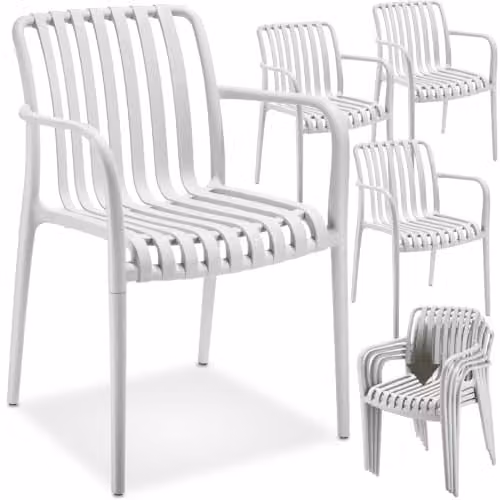 tectake Set of 4 Modern Plastic Garden Chairs with Armrests in Beige/White
