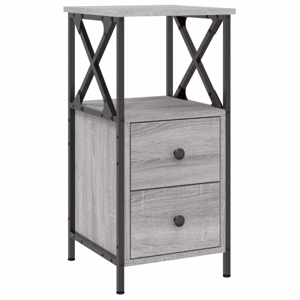 Berkfield Home Set of 2 Grey Bedside Cabinets, W/D/H: 34 x 35.5 x 70 cm – 3