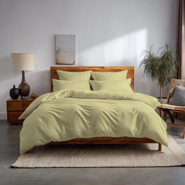 Home Sweet Home UK Plain Dyed Polycotton Duvet Cover and Pillowcase Set, Yellow, Super King, 200 x 200 cm – 1