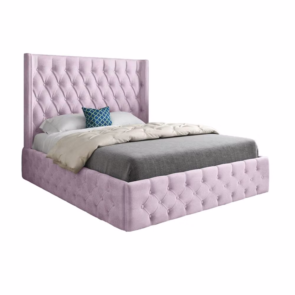 KDMD Vange Winged Upholstered Designer Bed Frame in Pink Soft Velvet, Small Single – 2