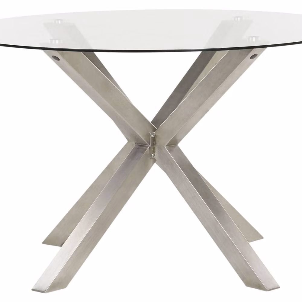 Wyld and Coco Round Outdoor Dining Table with Transparent Tempered Glass Top and Silver Stainless Steel Base, Diameter: 120 cm – 2
