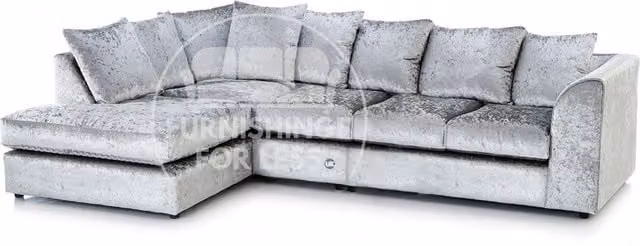 Furnishings For Less UK Silver Crystal Crushed Velvet 5 Seater L Shaped Corner Sofa, Left Hand Facing