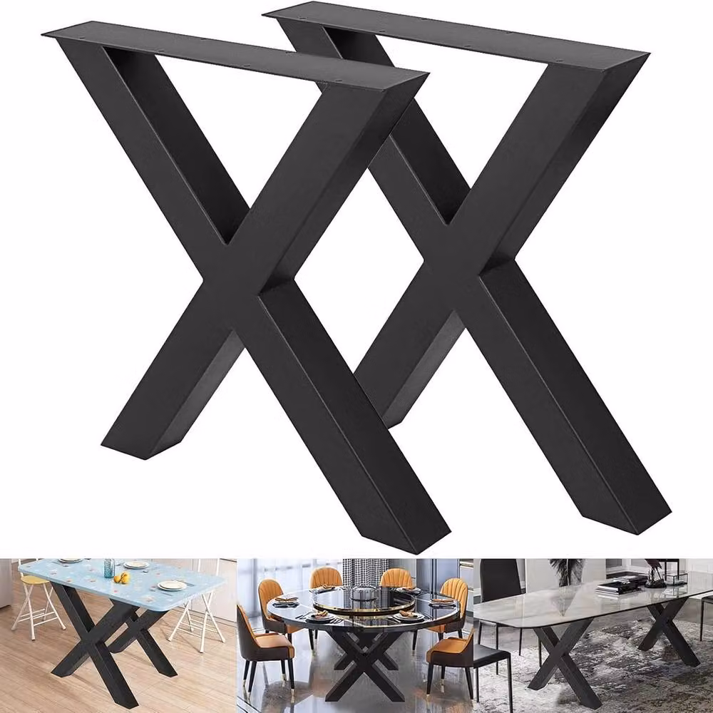 SPETLEK Set of 2 Black Industrial Steel X Shape Table Legs – 2