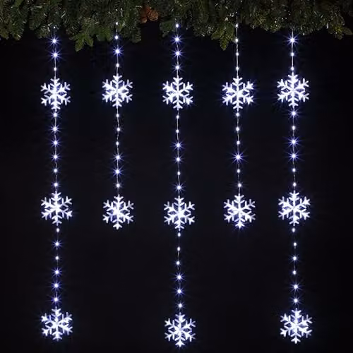 Voltico Snowflake Curtain Lights, 234 White LEDs, W/H: 1.2 x 0.9 m – 2