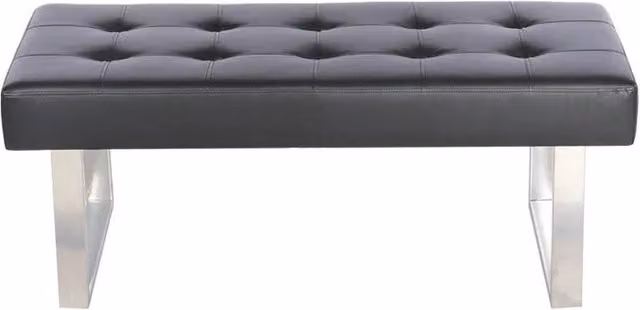 KORVIXA Black Synthetic Leather Dining Bench with Chrome Metal Legs