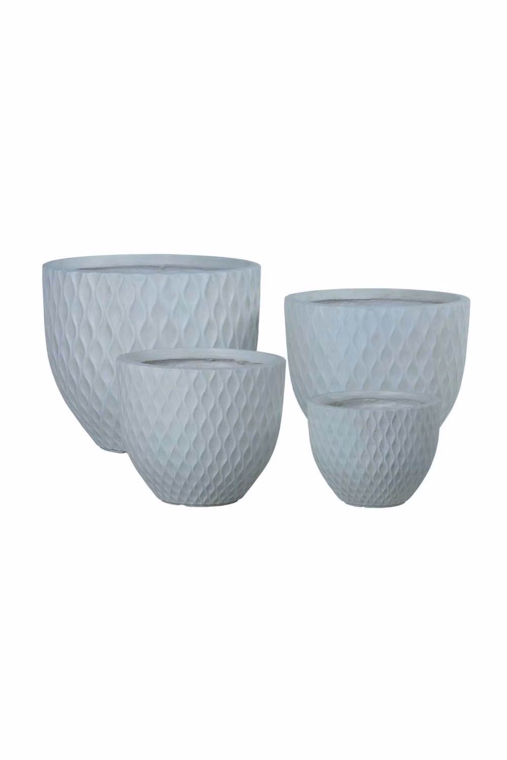 KDMD Hortus Set of 4 Light Grey Embossed Diamond Ceramic Outdoor Planter Tubs – 2