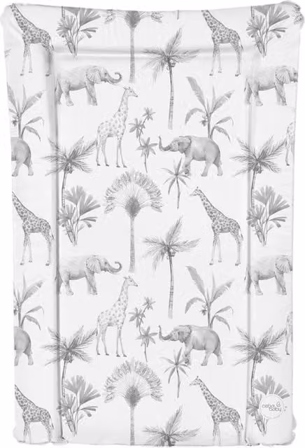 Ceba Baby Changing Mat with Raised Edges in White Monochrome Safari Animals W/D/H: 46 x 46 x 1 cm