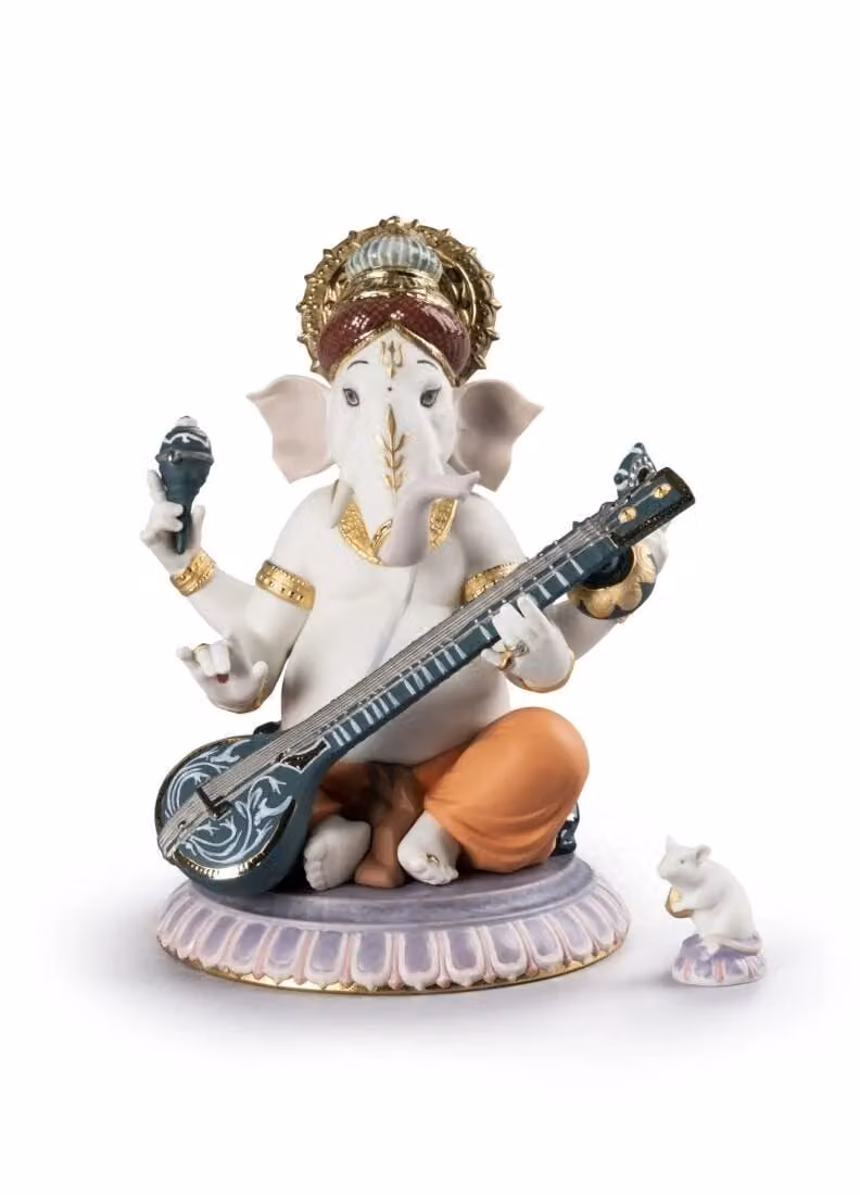 Lladró Veena Ganesha Limited Edition White Porcelain Figurine