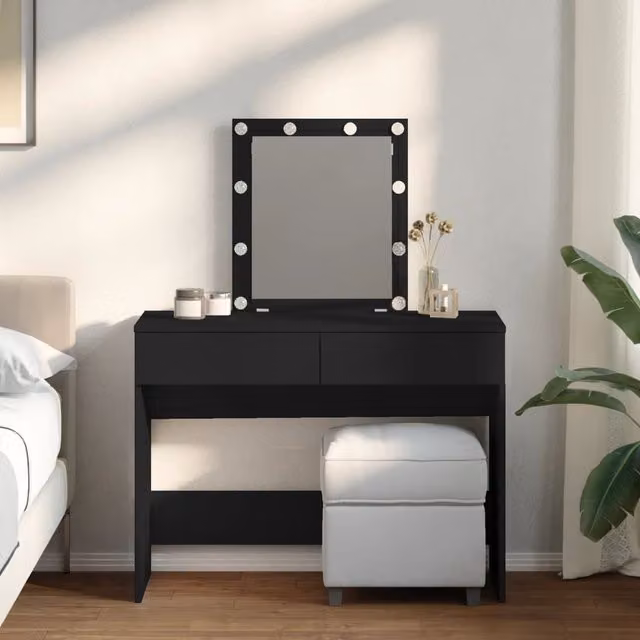 Berkfield Home Modern Black Dressing Table with Hollywood LED Mirror W/D/H: 100 x 40 x 130 cm – 1