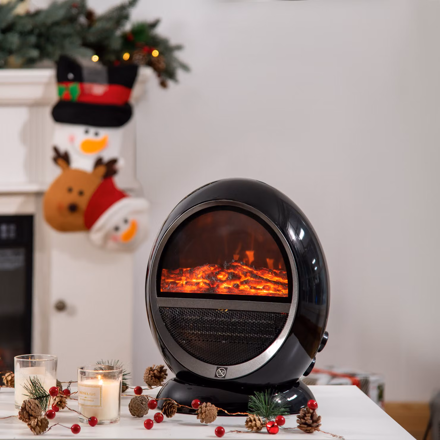 HOMCOM Freestanding Electric Fireplace Heater with Realistic Flame Effect, 1500W, Black – 2