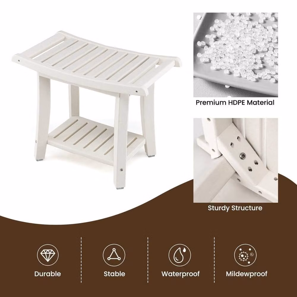 VOGREX 2-Tier Corner Shower Stool and Bathroom Storage Shelf, White – 3