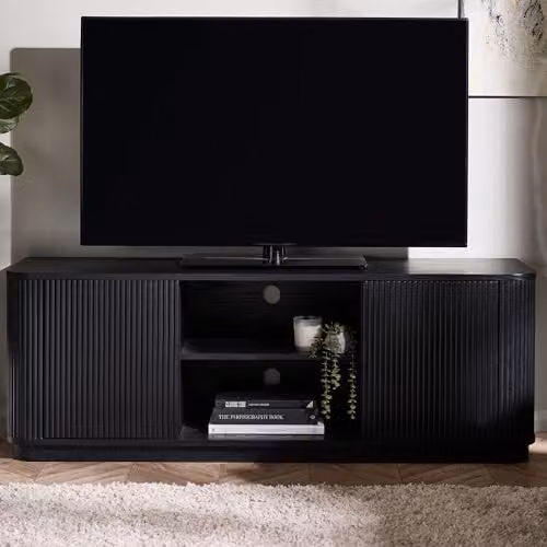 Julian Bowen Louis Black Ash 2 Door TV Cabinet, W: 140 cm, D: 40 cm, H: 53 cm