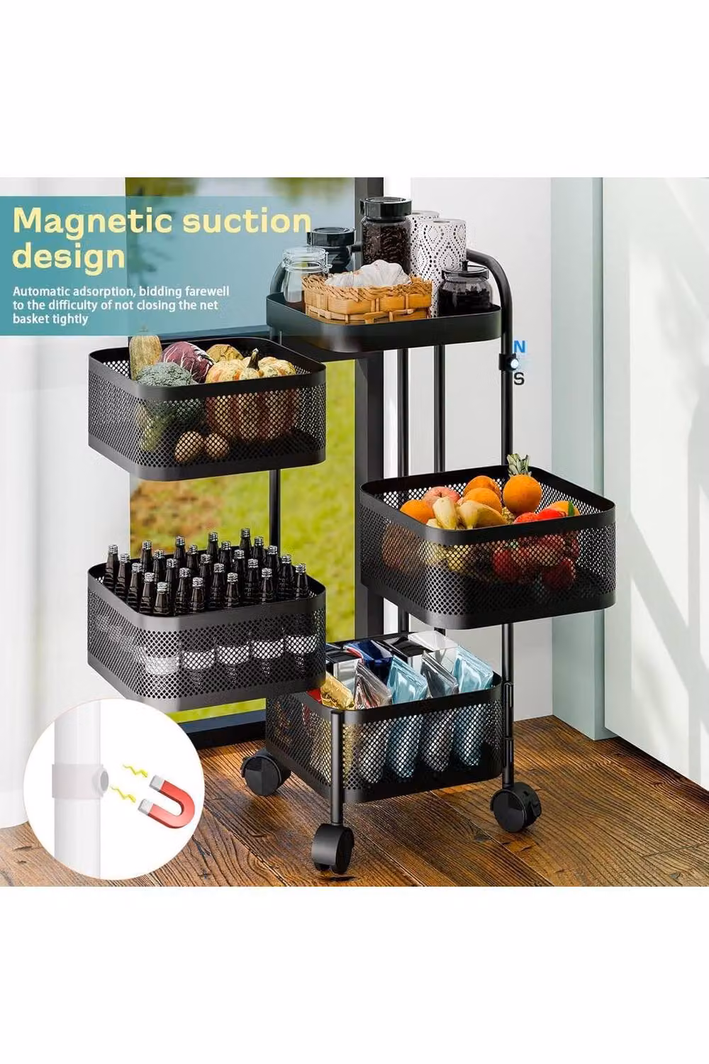 Hygrad Built to Survive 5 Tier Rotating Square Metal Trolley Cart with Wheels in Black – 8