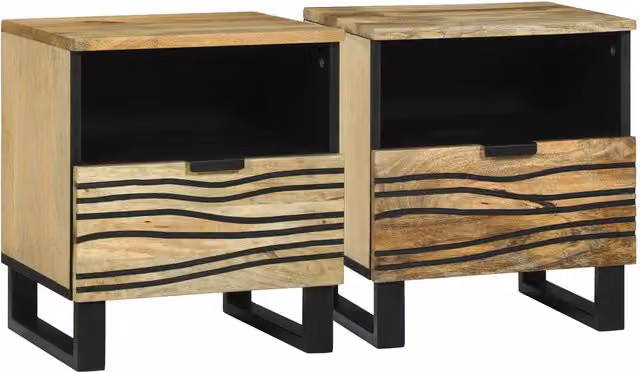 Berkfield Home Set of 2 Modern Mango Wood Bedside Cabinets in Brown, W/D/H: 40 x 33 x 46 cm – 1