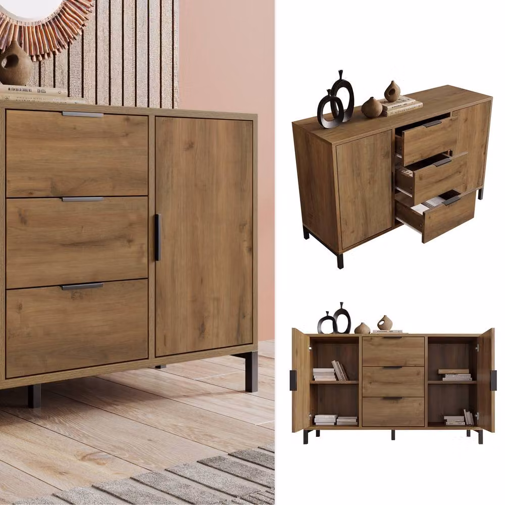 STILVORA Industrial Sideboard in Dark Brown Oak with Adjustable Shelf, Width: 120 cm – 6