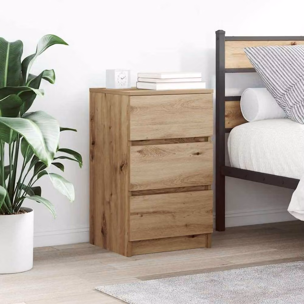 Berkfield Home Artisan Oak Bedside Cabinets with 3 Drawers, 2 Piece Set, Brown, W/D/H: 39 x 35 x 65 cm – 1
