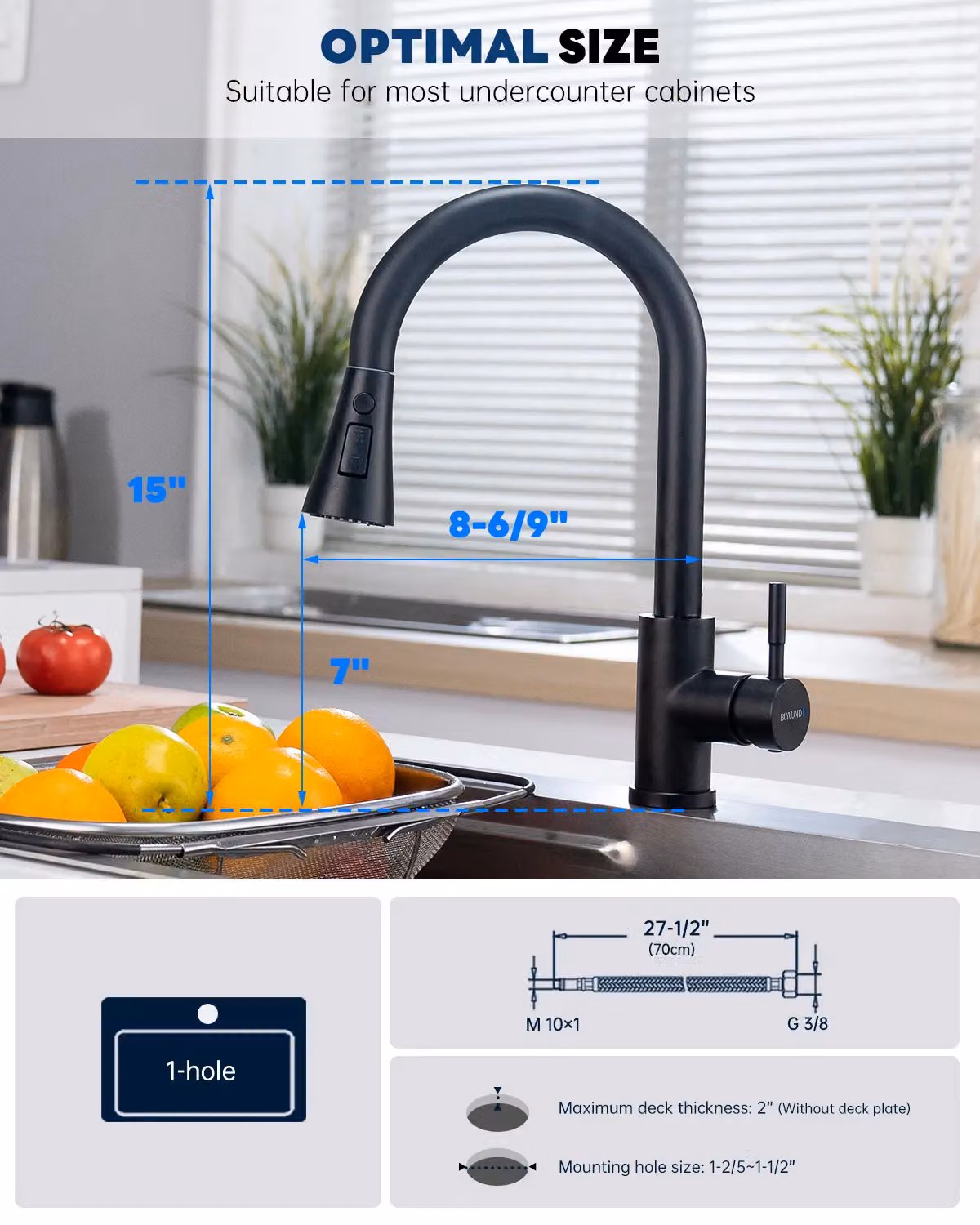Blylund Modern Matte Black Kitchen Tap with Pull Out Sprayer and Swivel Spout – 4