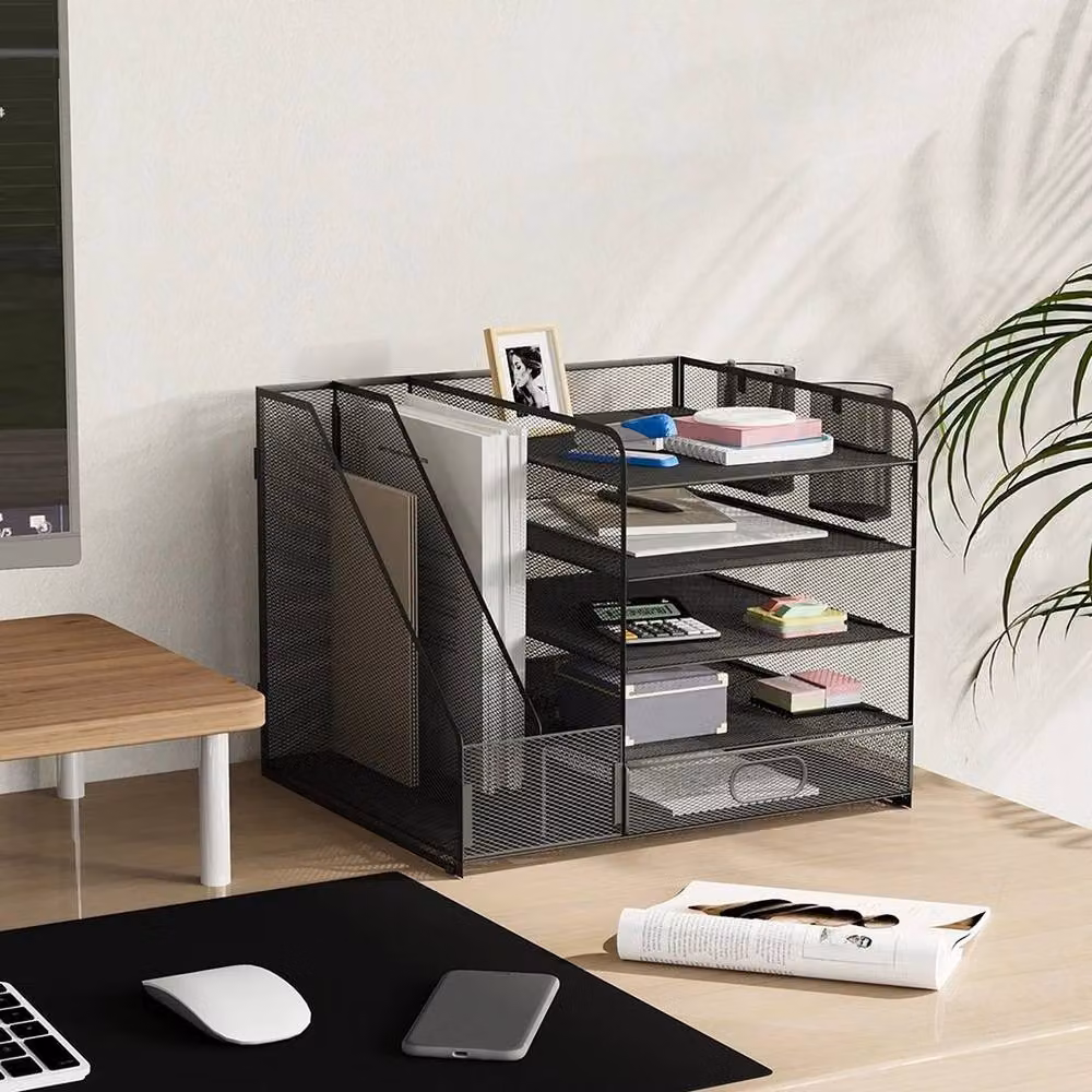 KORVIXA 5 Tier Metal File Magazine Holder and Letter Organiser in Black, W/D/H: 90 x 90 x 35 cm – 4