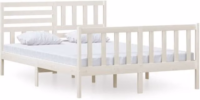Berkfield Home White Solid Pine Wood Bed Frame W/D/H: 140 x 200 cm