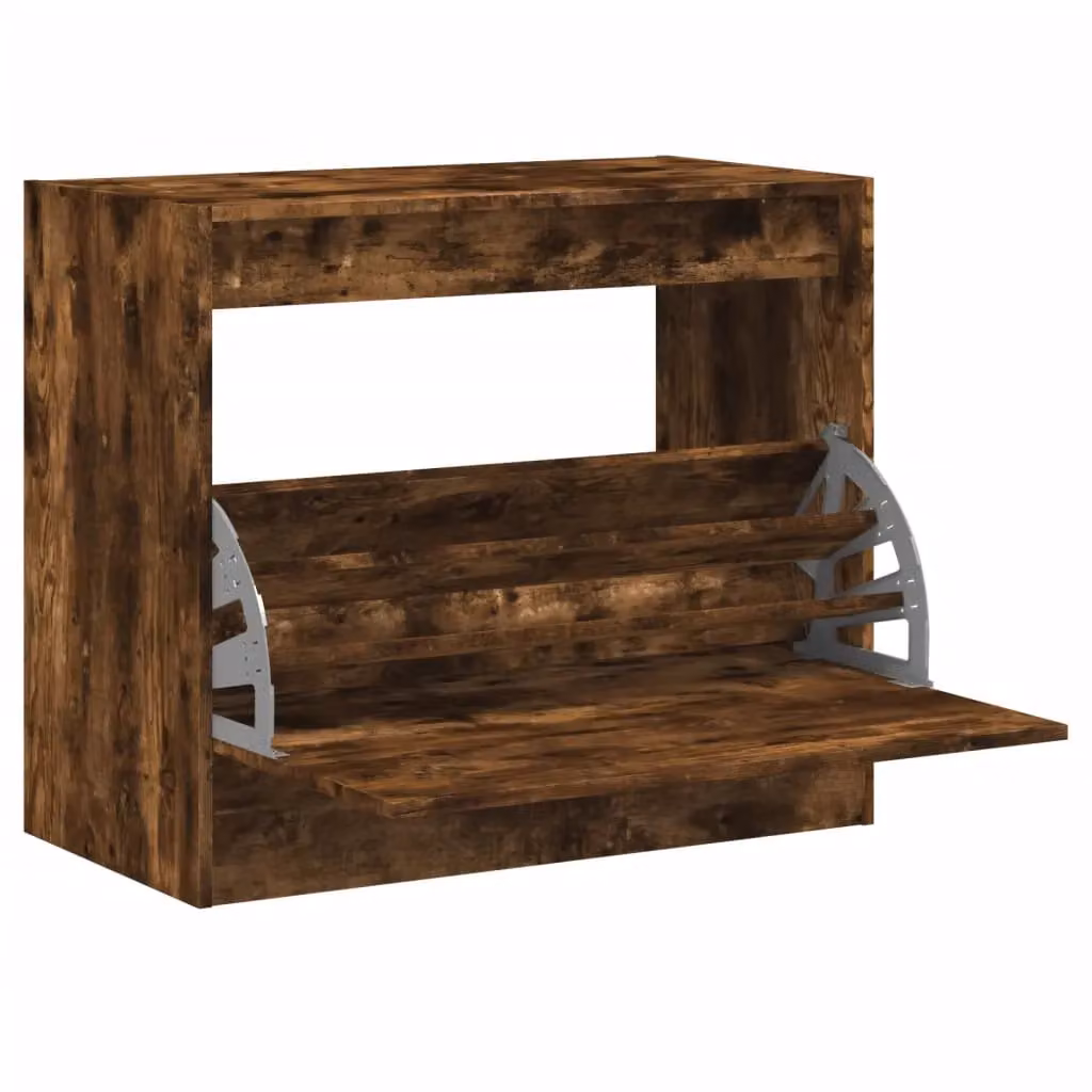 Berkfield Home Smoked Oak Shoe Cabinet in Brown, W: 80 cm, D: 42 cm, H: 69 cm – 2