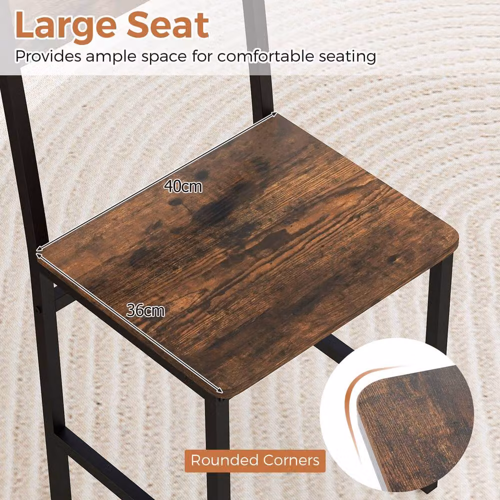 Gymax Set of 2 Industrial Kitchen Side Chairs with Wide Seat in Brown – 4