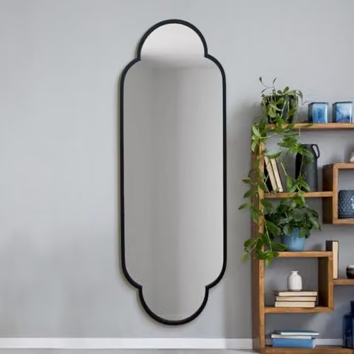 MirrorOutlet Black Metal Framed Double Arched Oval Wall Mirror, H 170 cm x W 59 cm