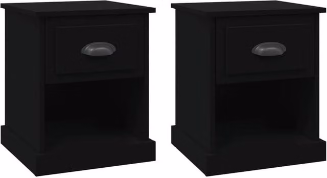 Berkfield Home Set of 2 Modern Black Bedside Cabinets in Engineered Wood, W/D/H: 39 x 39 x 47.5 cm – 1