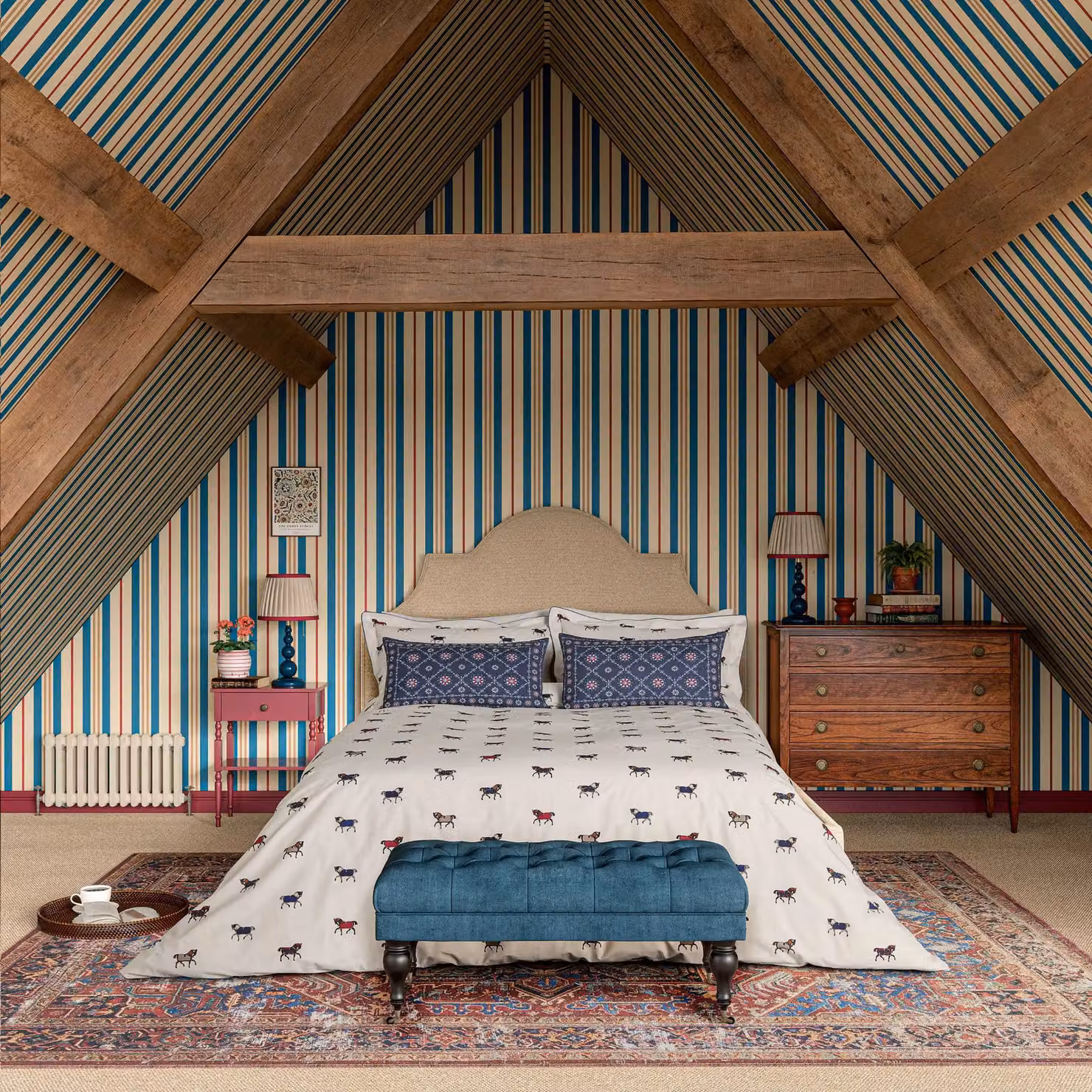 Joules Dressage Horses Super Kingsize Reversible Cotton Percale Duvet Cover and Pillowcase Set, Multicolour, W: 200 cm x L: 200 cm – 2
