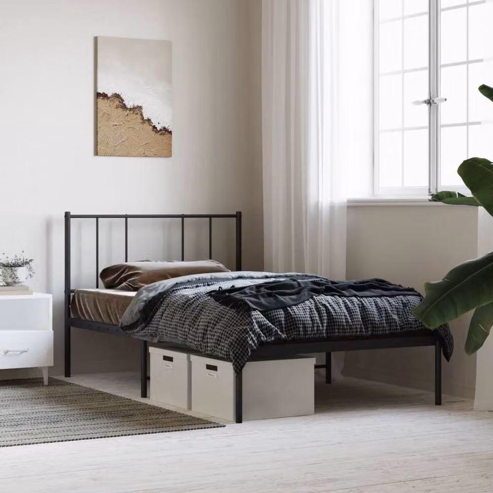 Berkfield Home Metal Bed Frame with Headboard in Black, W/D/H: 90 x 200 x 107 cm – 2