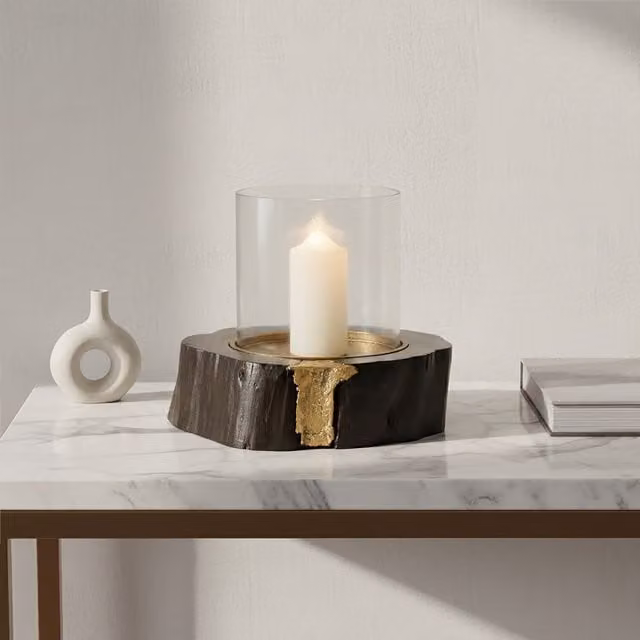 Orsina Modern Round Tabletop Pillar Candle Holder in Black and Gold