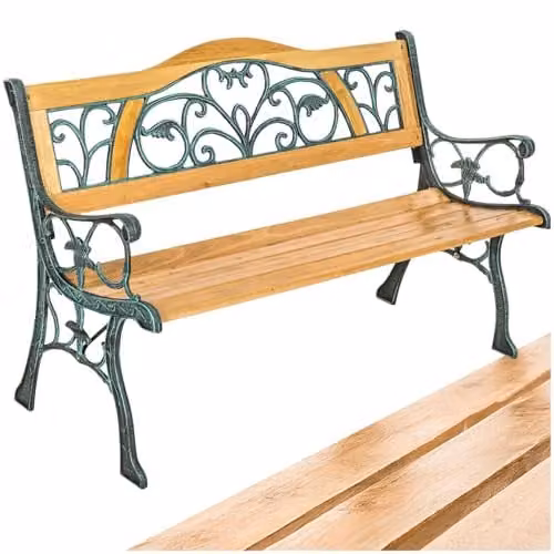 tectake Kathi Garden Bench in Brown with Wood and Metal Construction