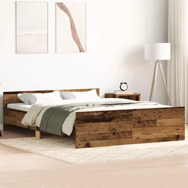 Berkfield Home Old Wood Bed Frame in Brown, W/D/H: 140 x 200 cm – 1
