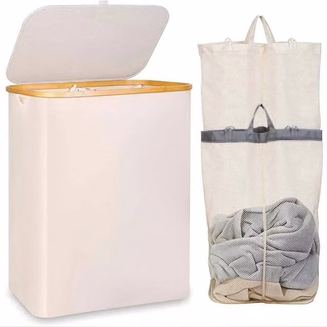 FLAVORA Collapsible 150L Washing Basket in Beige – 1