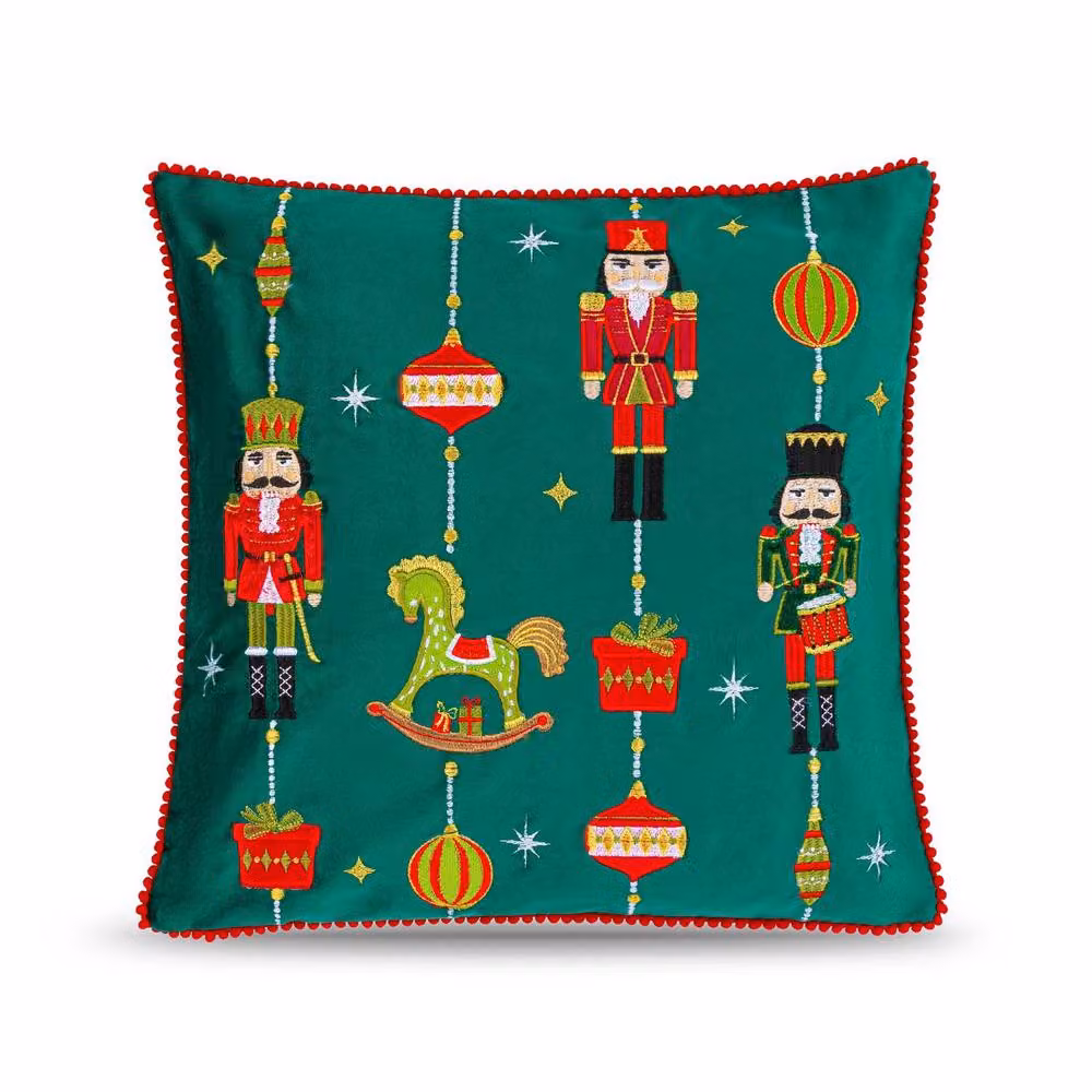 Luxury Living Green Embroidered Nutcracker Christmas Cushion, W x H: 45 x 45 cm – 2