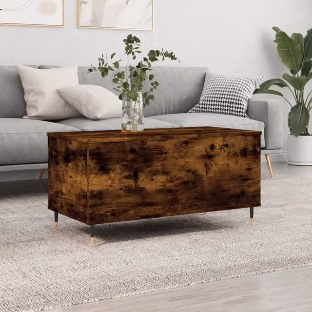 Berkfield Home Modern Smoked Oak Coffee Table in Brown with Lift Mechanism, W: 90 cm, D: 44.5 cm, H: 45 cm – 1