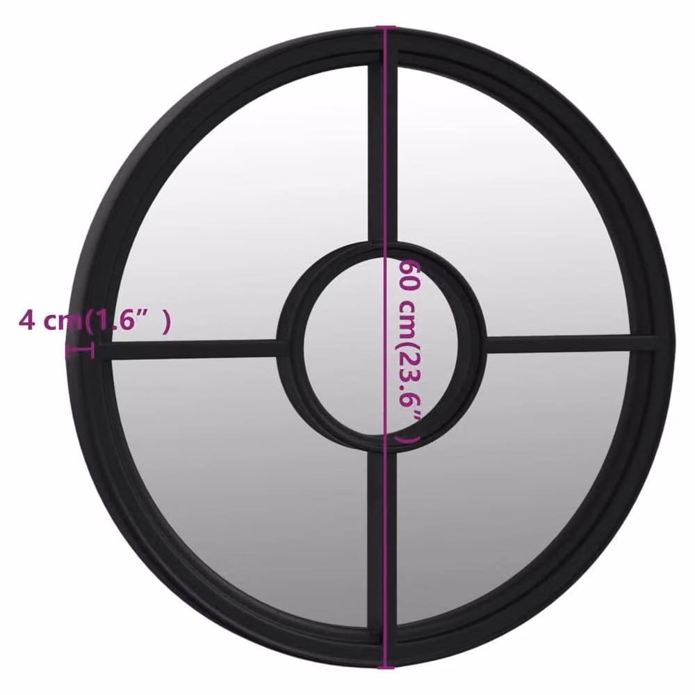 Berkfield Home Round Decorative Garden Wall Mirror in Black Metal and Glass, Diameter: 60 cm, Depth: 4 cm – 4