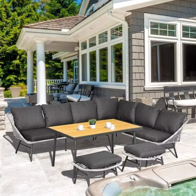 Viola 6 Seater Grey Rattan Garden Furniture Set with Sofa