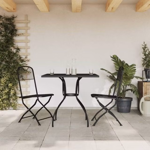 Berkfield Home 3 Piece Modern Garden Dining Set in Anthracite Black Metal Mesh – 1