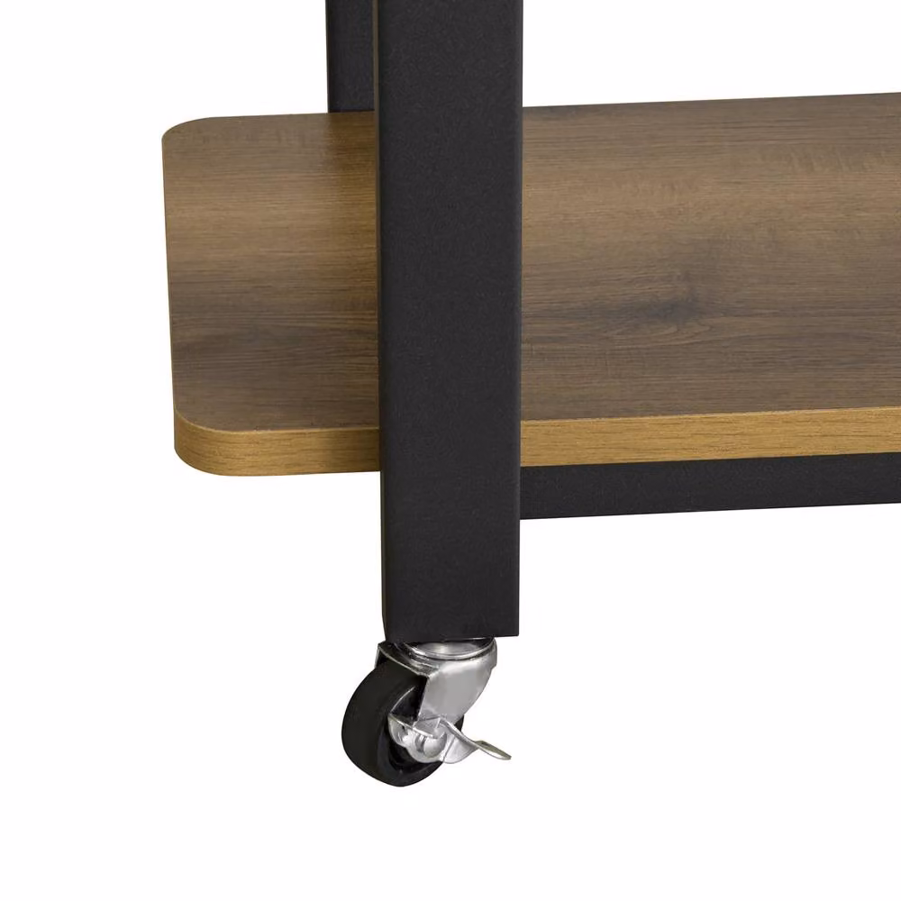 SoBuy Industrial L-Shaped Coffee Table with Castors and Multi-Tier Serving Shelves in Dark Brown – 6