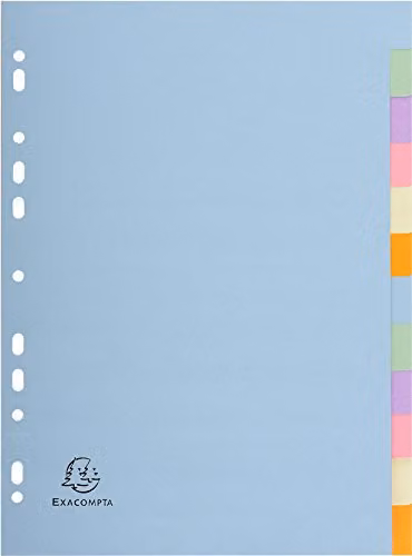 Exacompta Forever Collection 12-Part Plain Dividers for A4 Documents in Assorted Pastel Colours