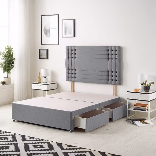 Somnior Beds Ltd Saville Grey Velvet Upholstered Divan Base with Drawers W/D/H: 90 x 190 cm